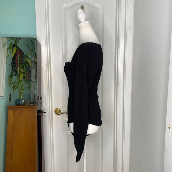 Free People Intimately Black Square Neck V Notch Stretch Bodysuit, S #338 - Picture 2 of 10